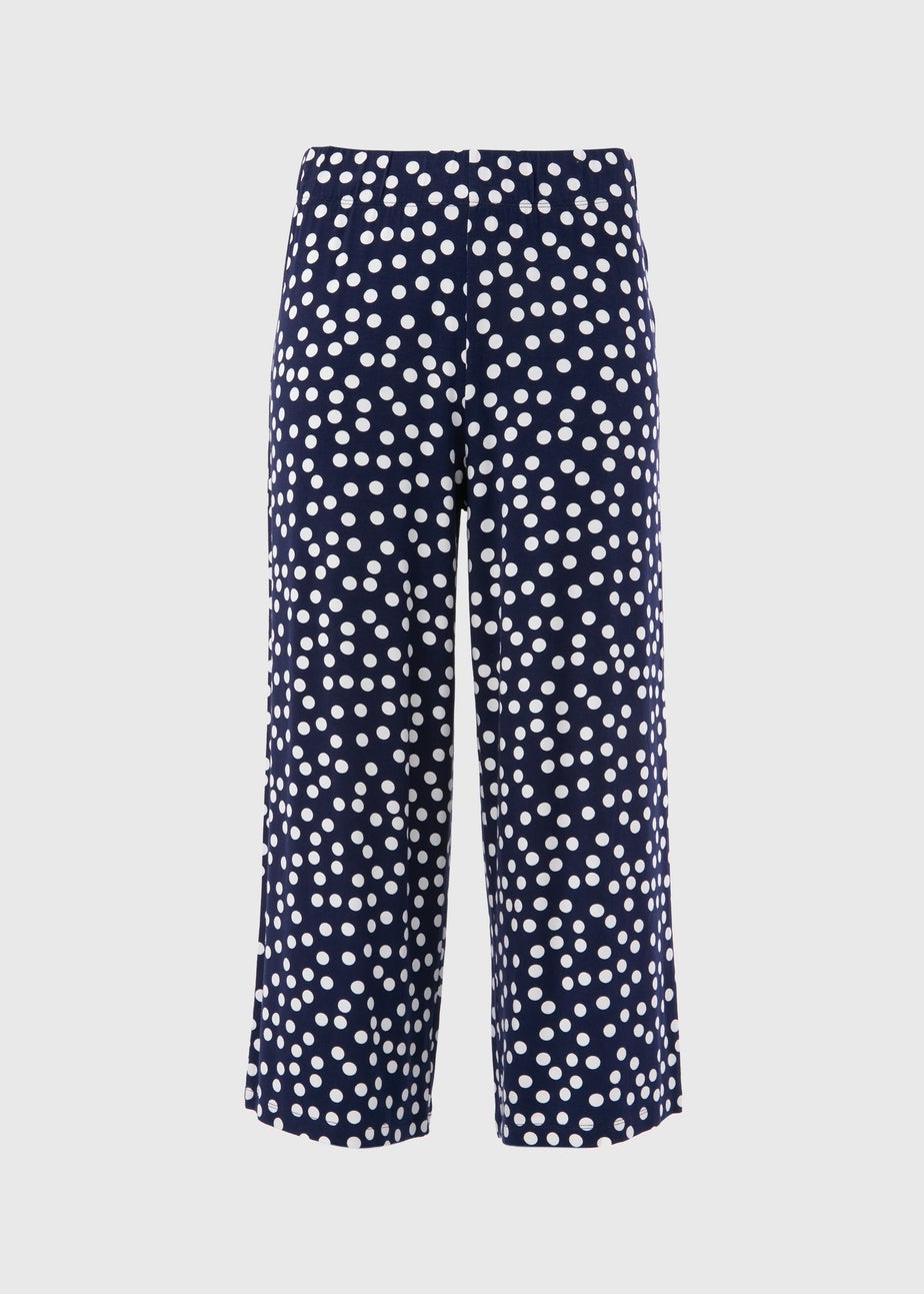 Navy Co Ord Spot Print Wide Leg Trousers