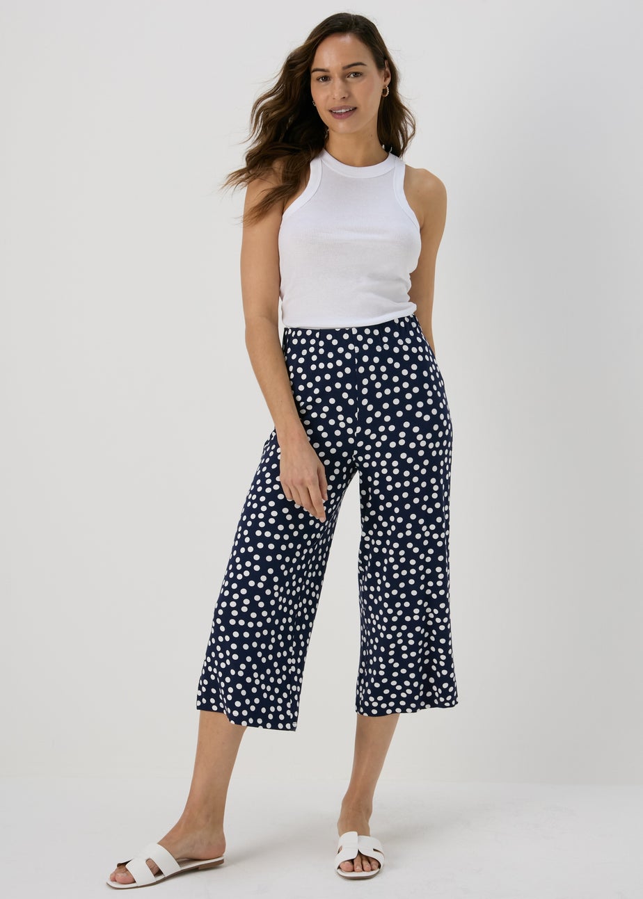 Navy Co Ord Spot Print Wide Leg Trousers