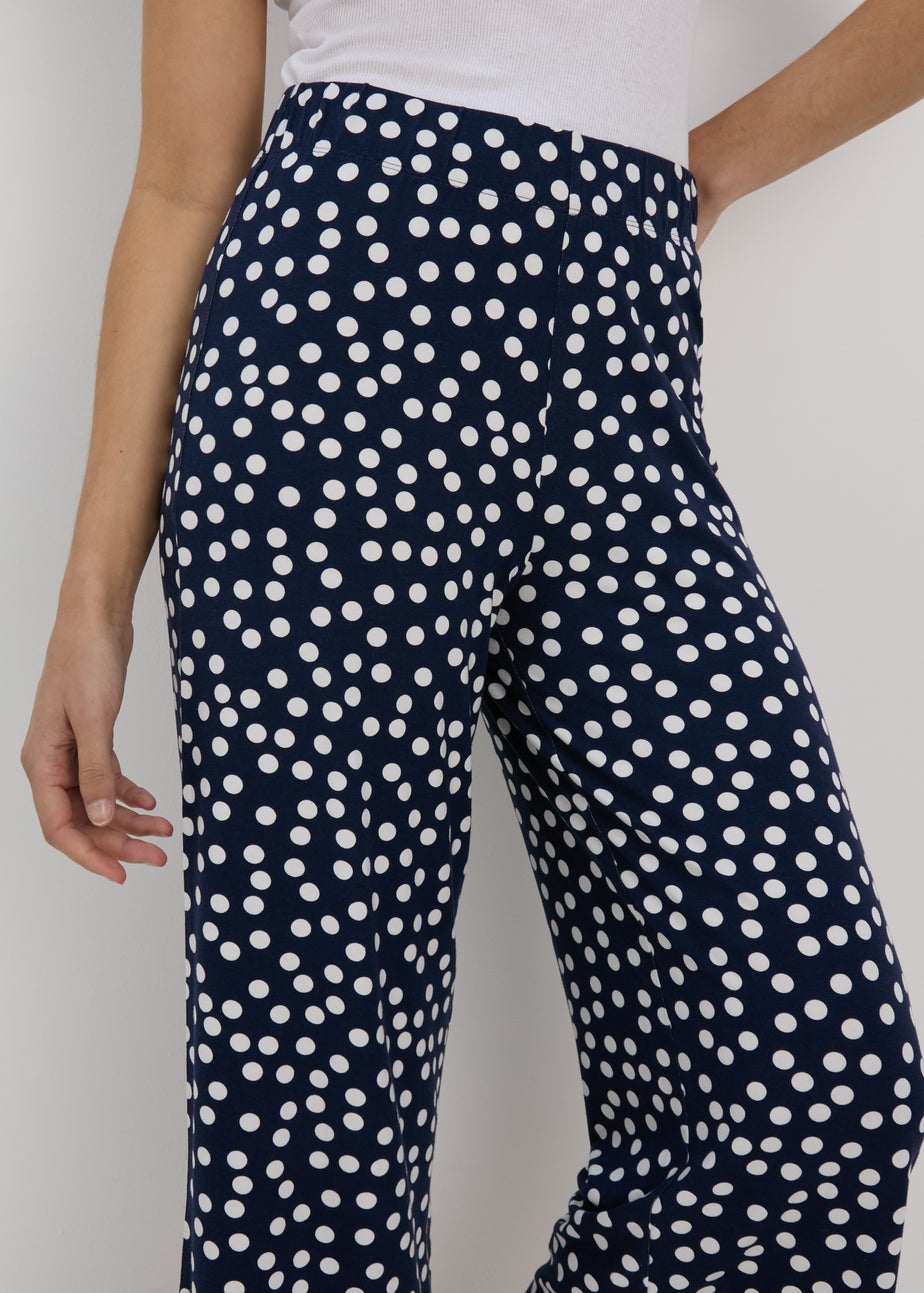 Navy Co Ord Spot Print Wide Leg Trousers