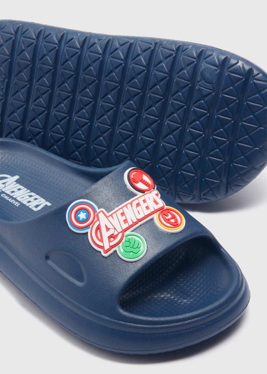 Boys Navy Avengers Cloud Sliders (Younger 12-Older 2)