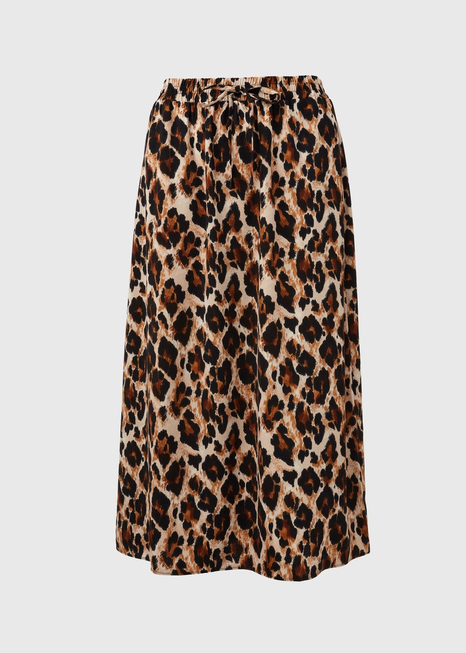 Brown Leopard Print Midi Skirt