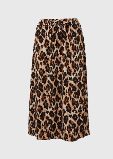 Brown Leopard Print Midi Skirt
