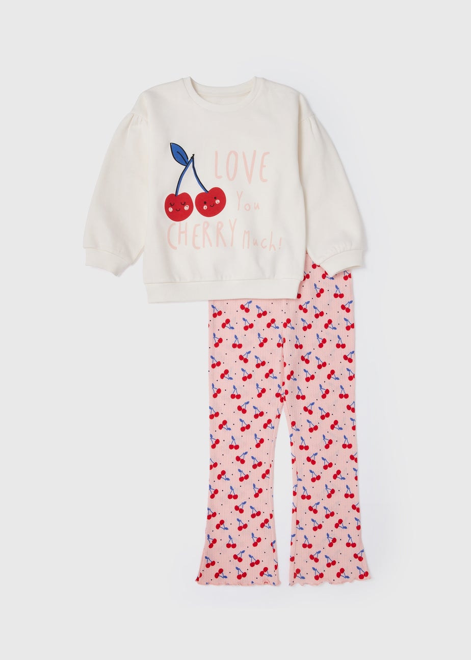 Pink Cherry Sweatshirt & Flared Bottoms Set (1-7yrs)