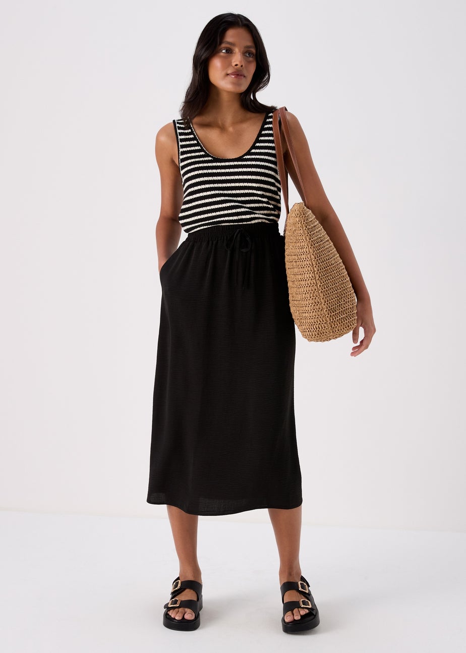 Black Elasticated Midi Skirt