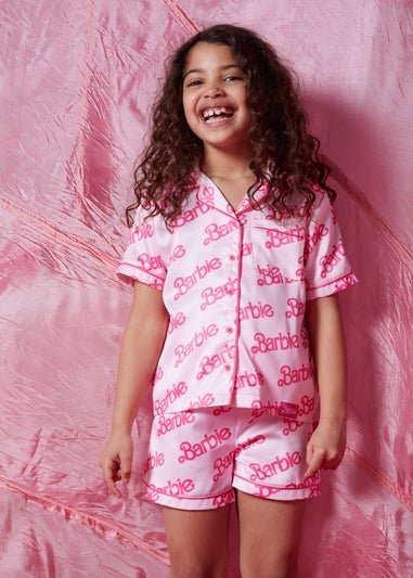 Barbie Pink Slogan Satin Shorts Set (4-12yrs)