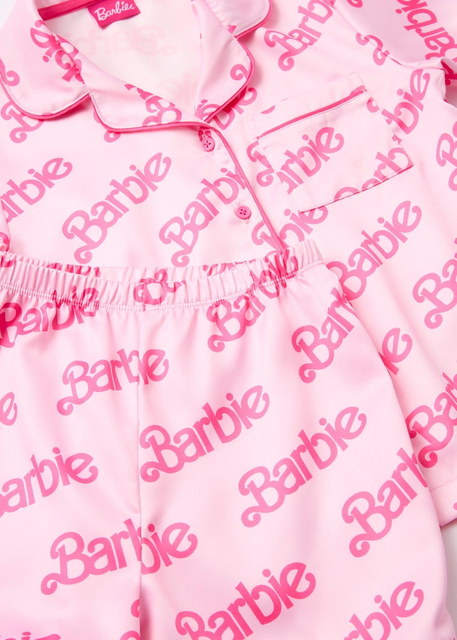 Barbie Pink Slogan Satin Shorts Set (4-12yrs)