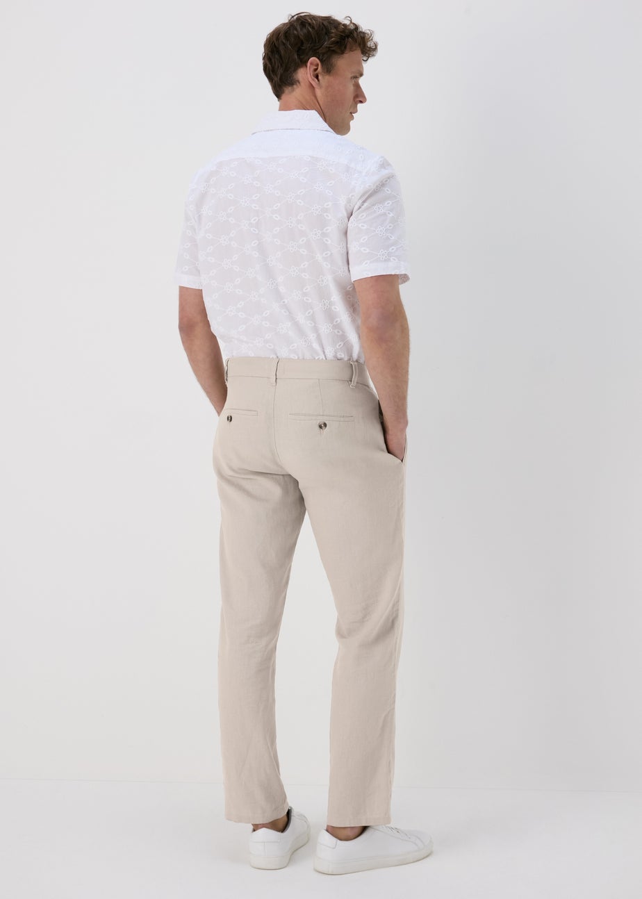 Stone Linen Straight Trousers