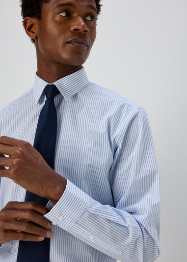 Taylor & Wright White Blue Stripes Regular Fit Shirt