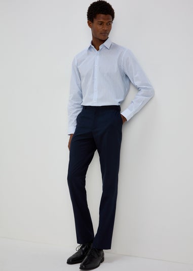 Taylor & Wright White Blue Stripes Regular Fit Shirt