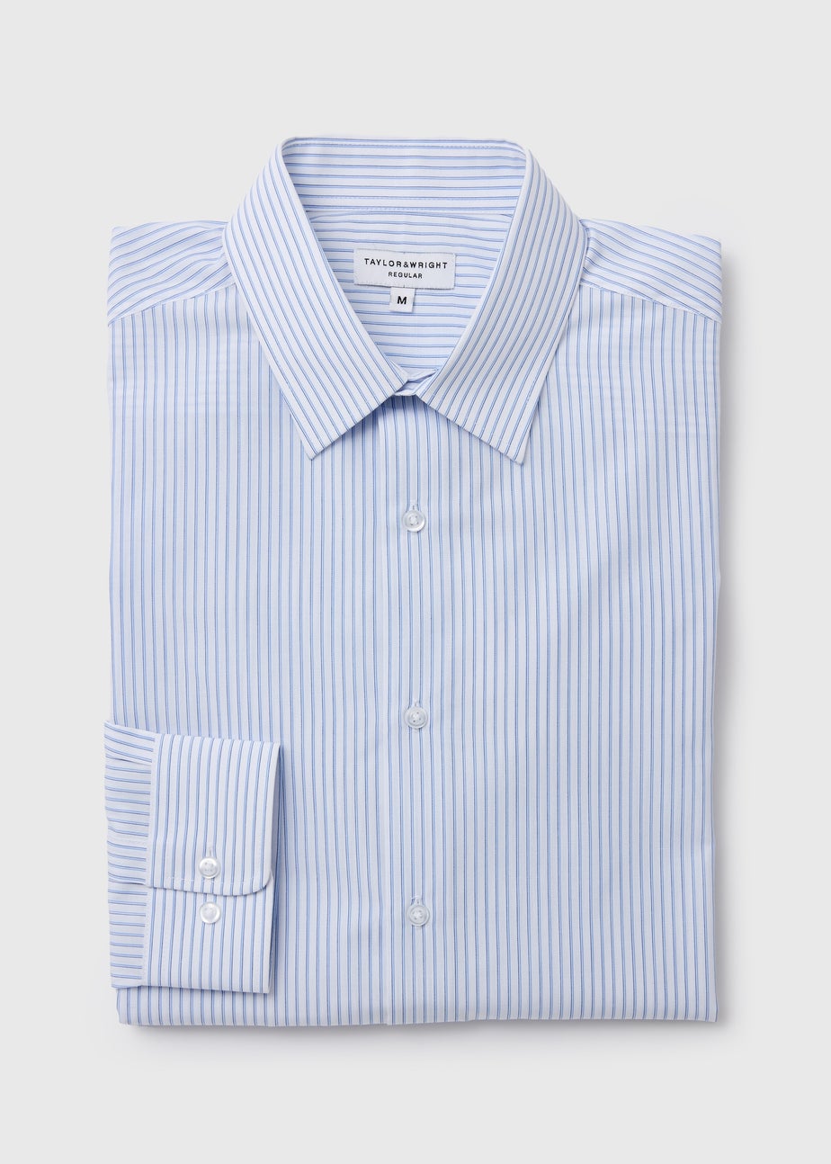 Taylor & Wright White Blue Stripes Regular Fit Shirt