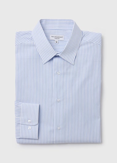 Taylor & Wright White Blue Stripes Regular Fit Shirt
