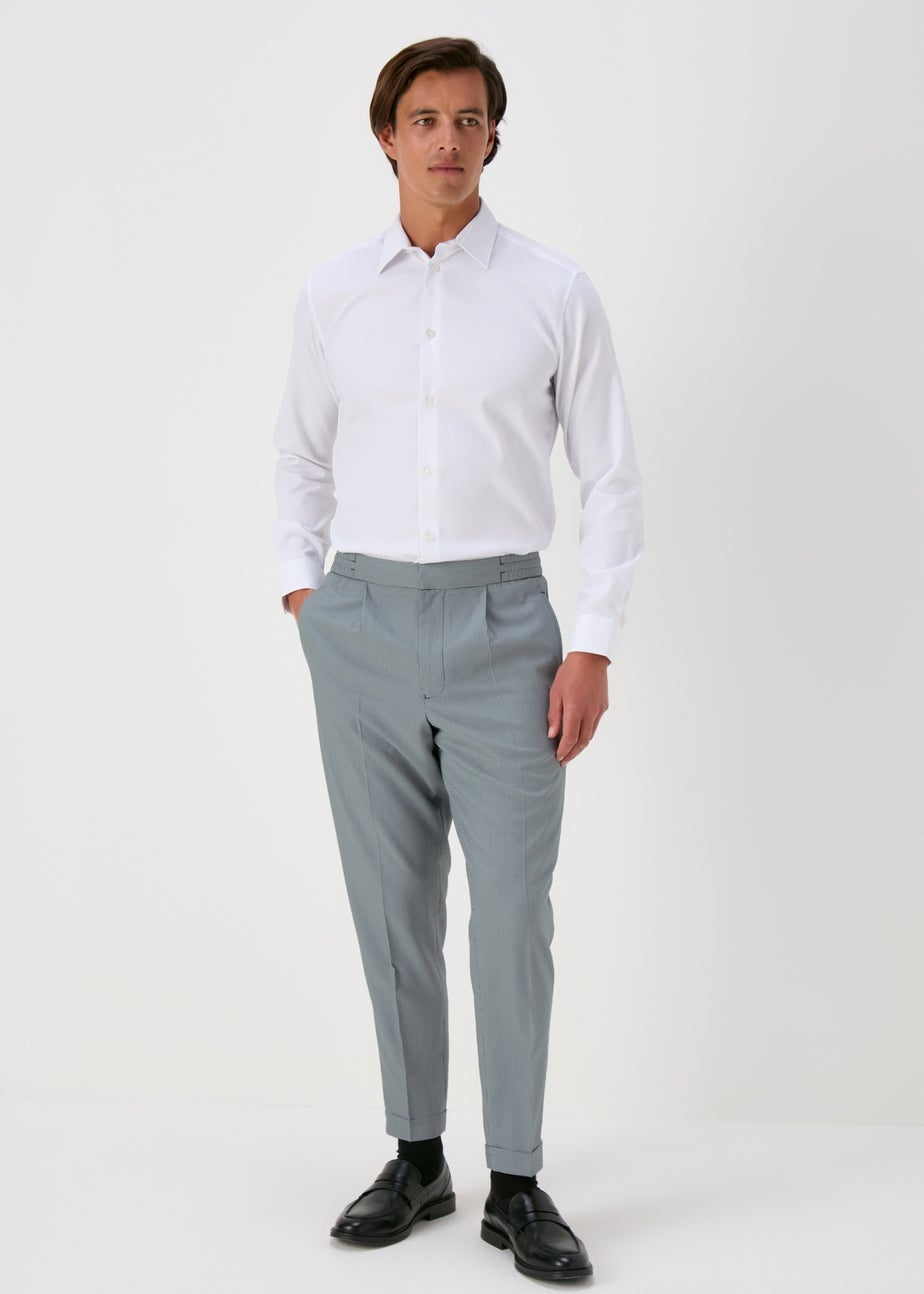 Taylor & Wright Grey Blue Pattern Pleated Trousers