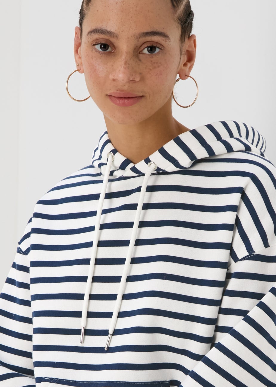 Cream Basic Stripe Hoodie