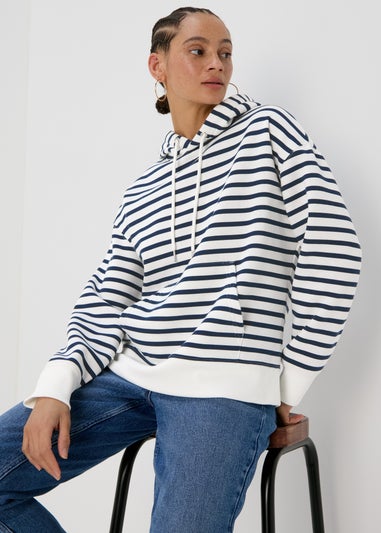 Cream Basic Stripe Hoodie