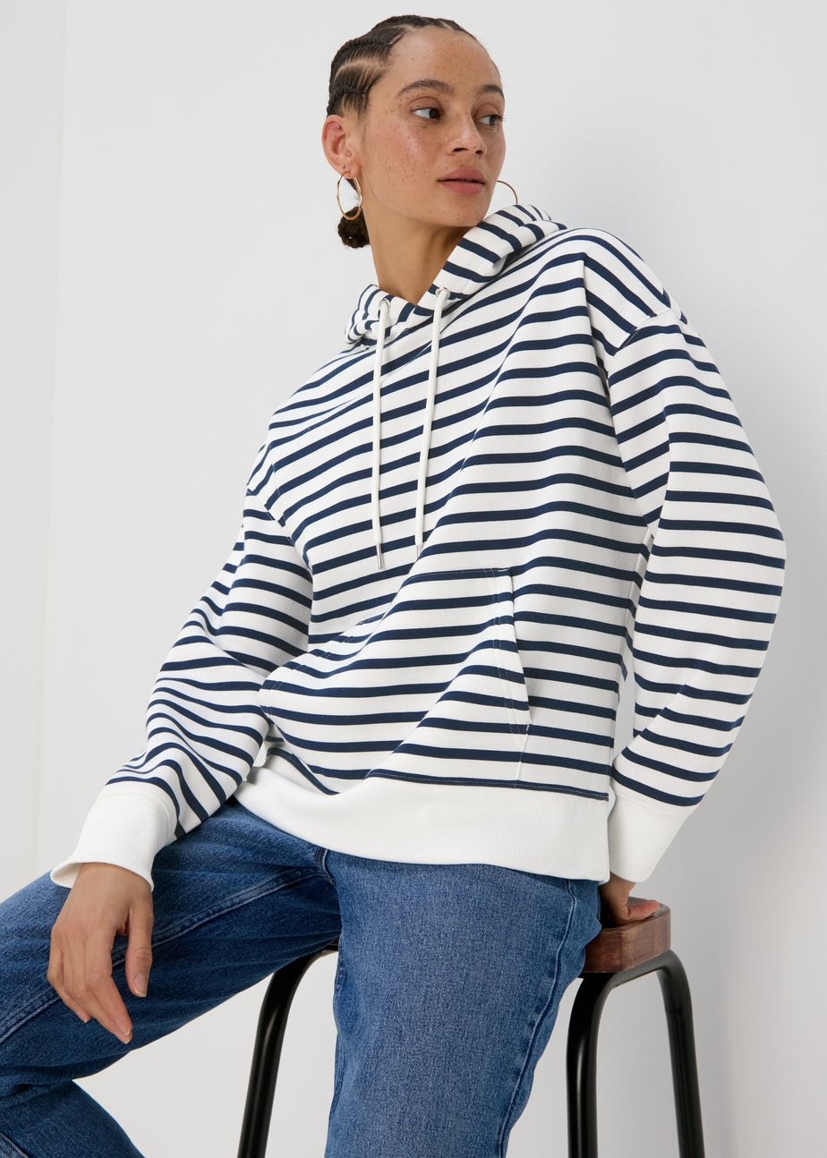 Cream Basic Stripe Hoodie