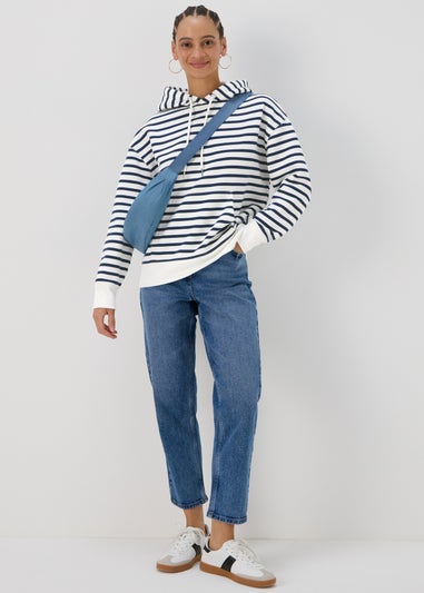 Cream Basic Stripe Hoodie