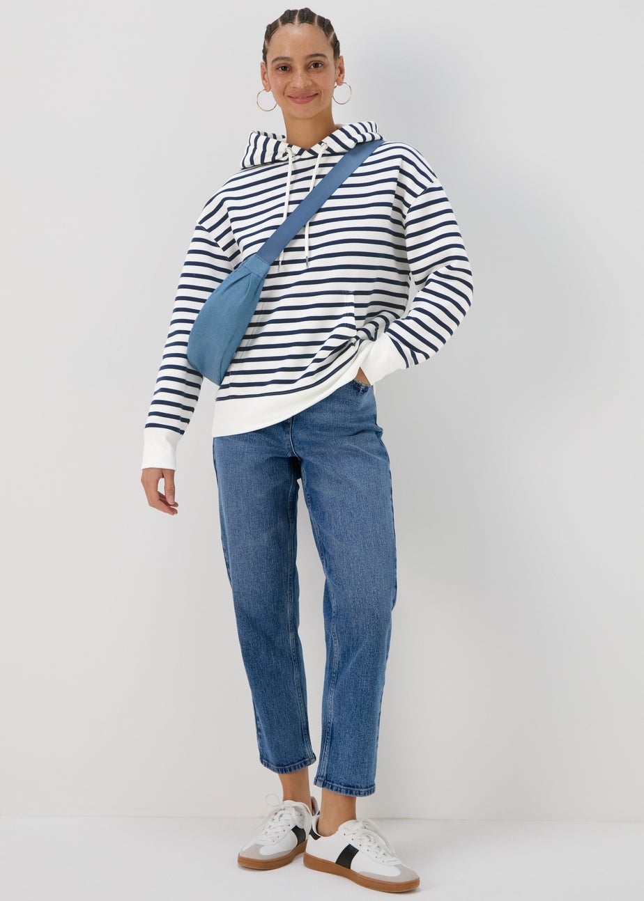 Cream Basic Stripe Hoodie