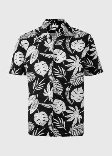 Mini Me - Black Large Leaf Print Shirt