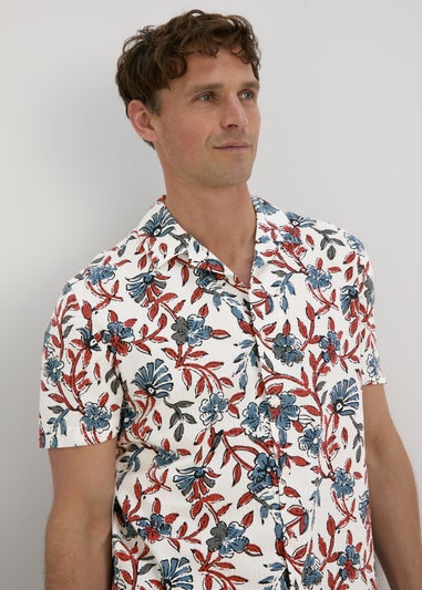 Ecru Red Floral Print Shirt