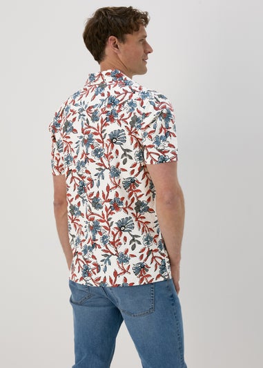 Ecru Red Floral Print Shirt