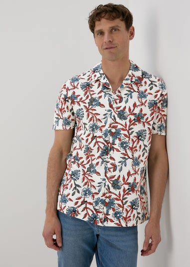 Ecru Red Floral Print Shirt
