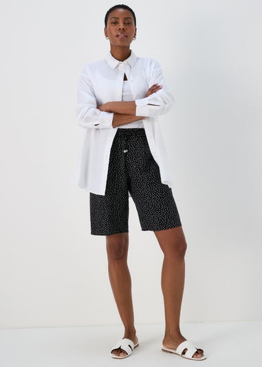 Black Dot Print Viscose Bermuda Shorts