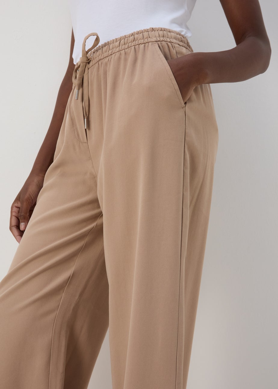 Beige Wide Leg Trousers