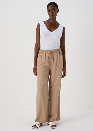 Beige Wide Leg Trousers