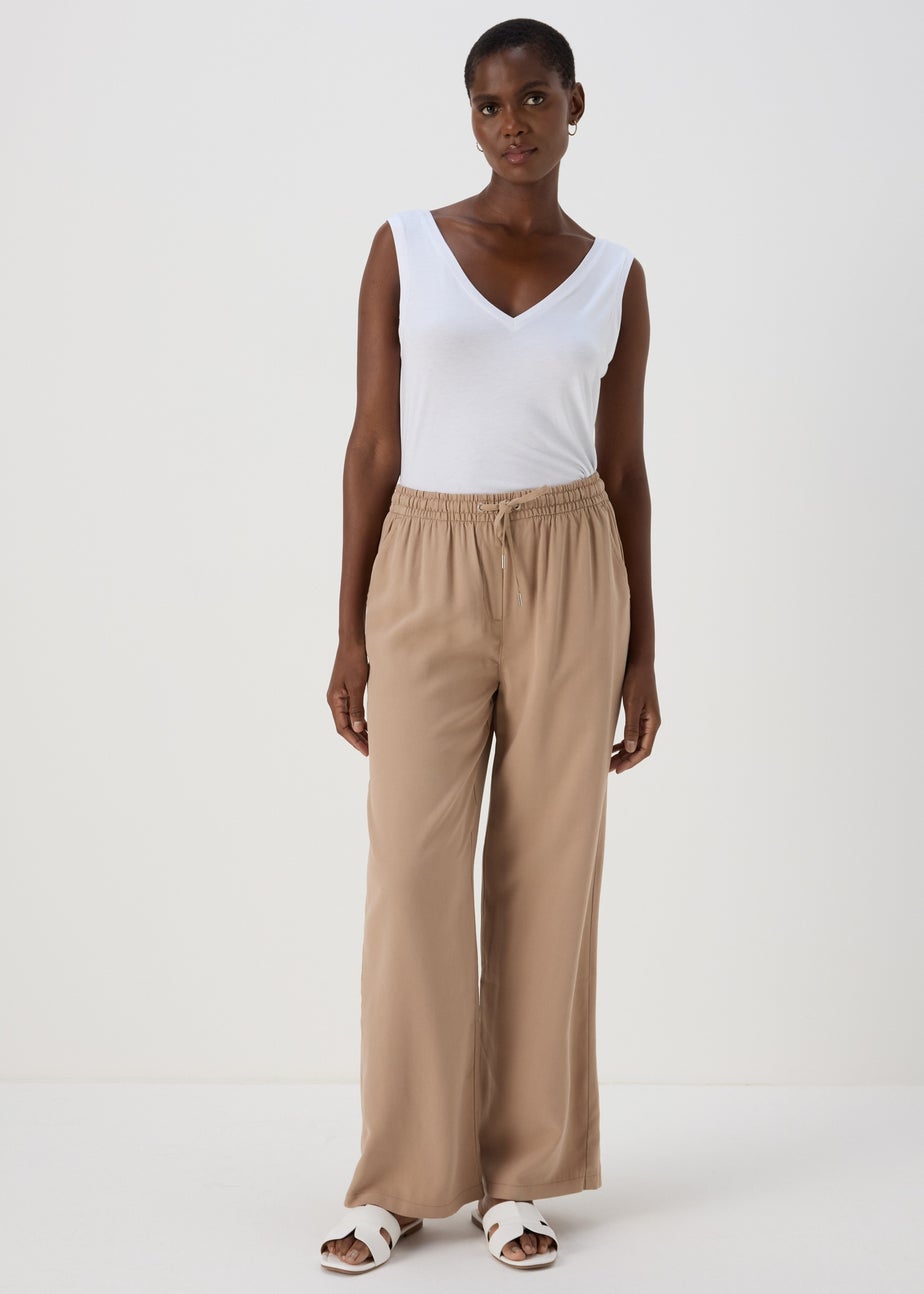 Beige Wide Leg Trousers