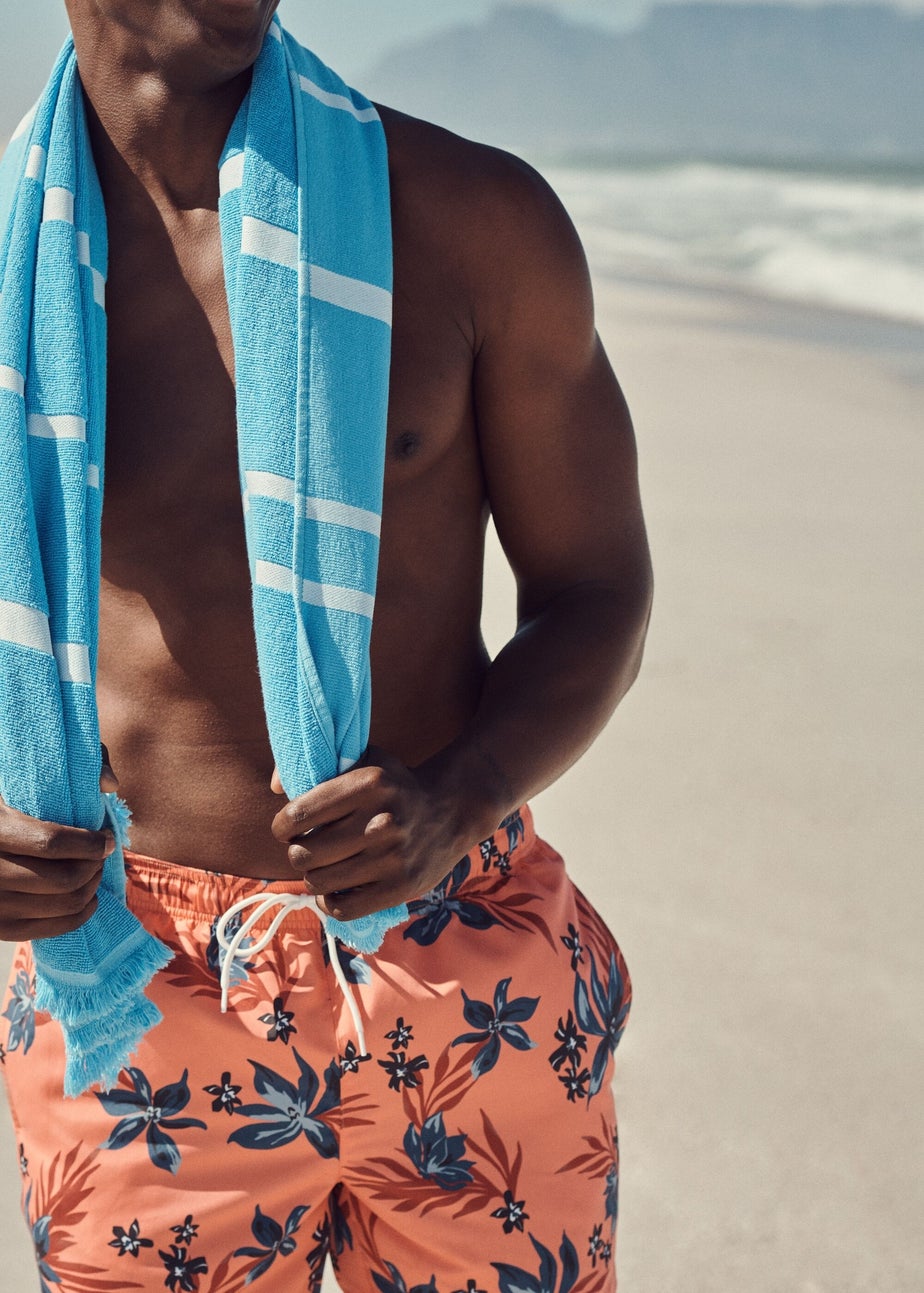 Orange Floral Print Swim Shorts