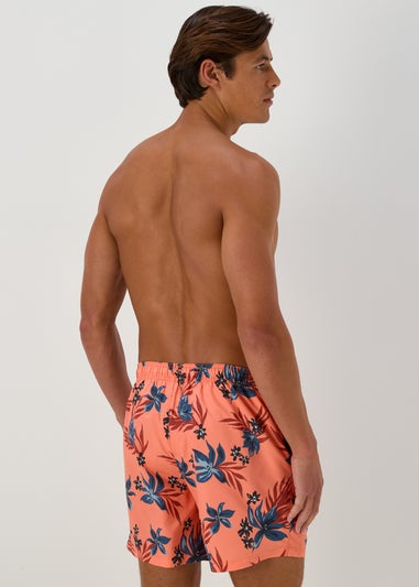 Orange Floral Print Swim Shorts