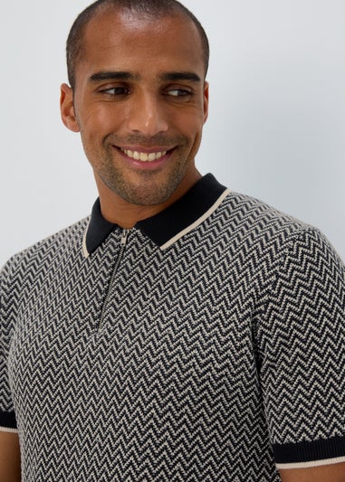 Navy Cheveron Zip Polo Shirt