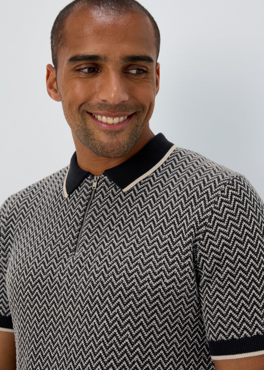 Navy Cheveron Zip Polo Shirt