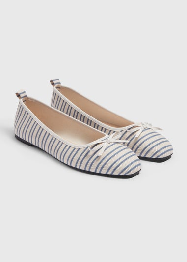 Blue Stripe Bow Ballet Flats