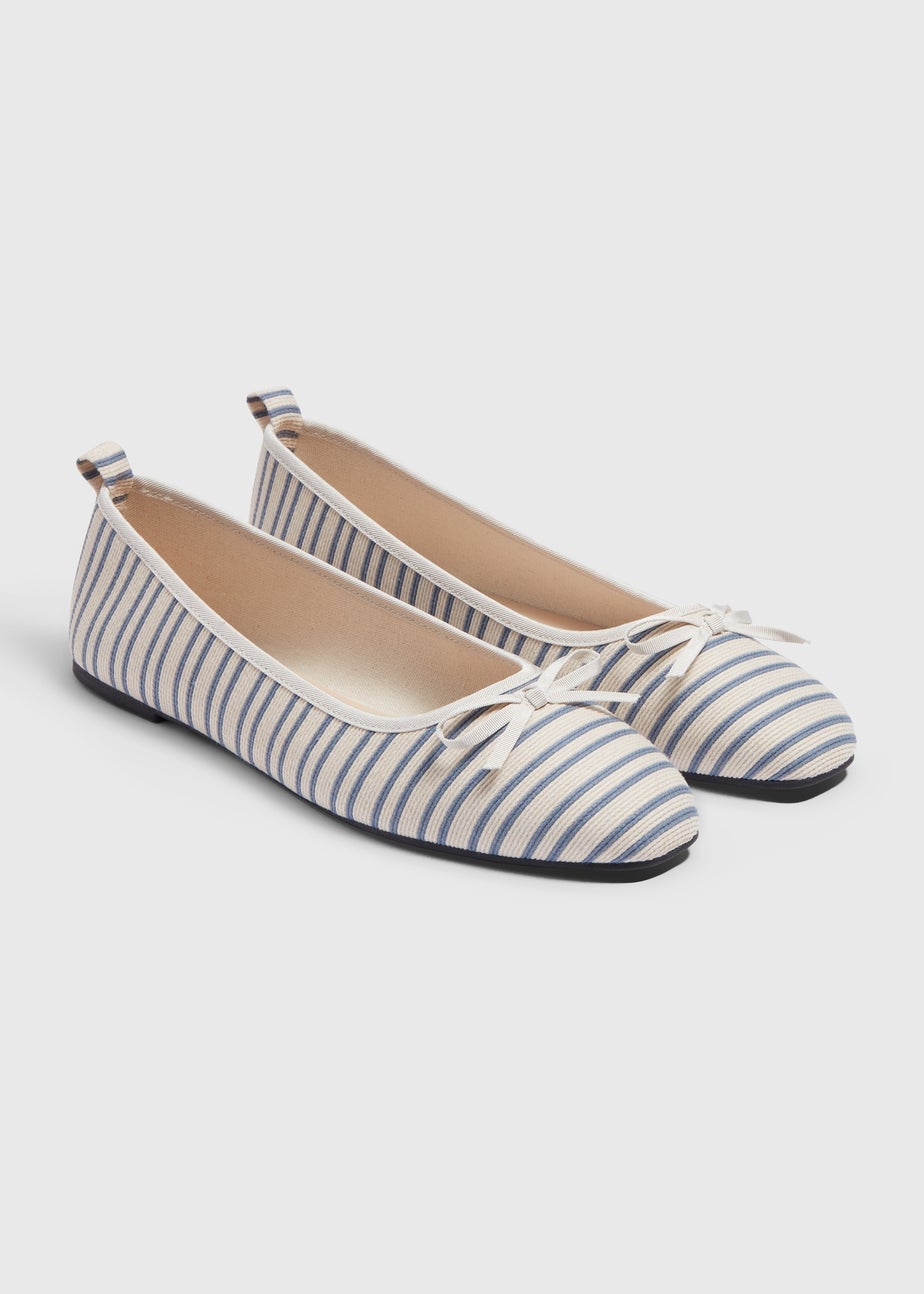 Blue Stripe Bow Ballet Flats