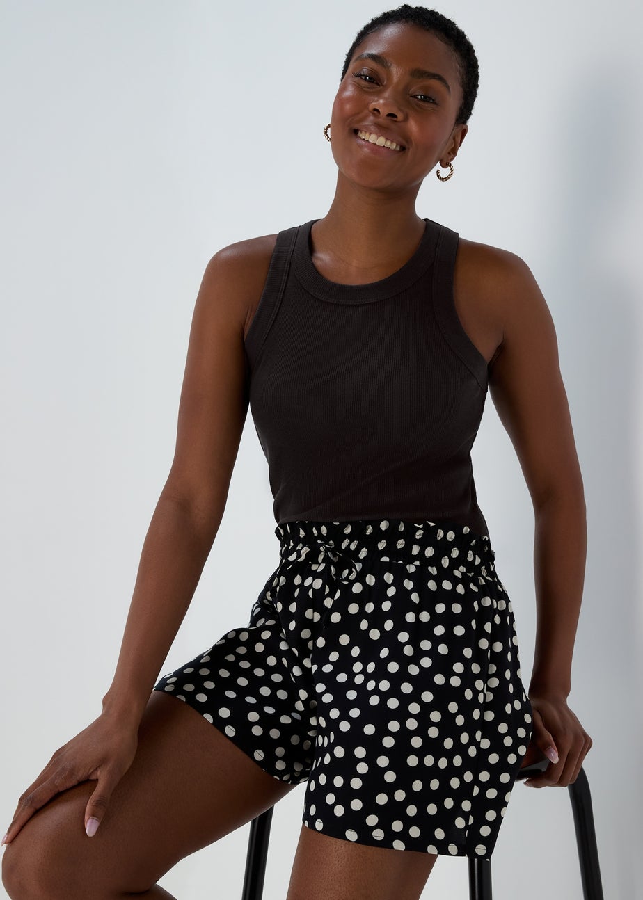 Black Plain High Neck Ribbed Vest