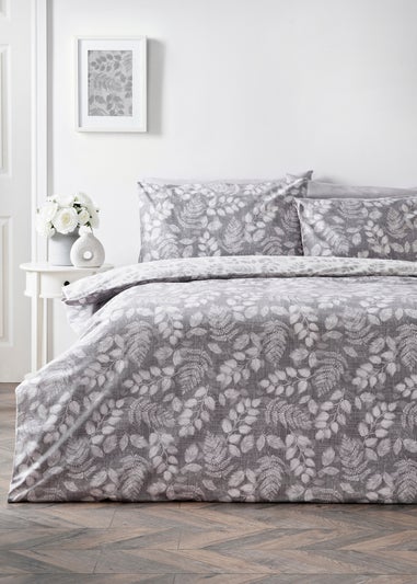 Grey Sketchy Leaf Print Duvet Set