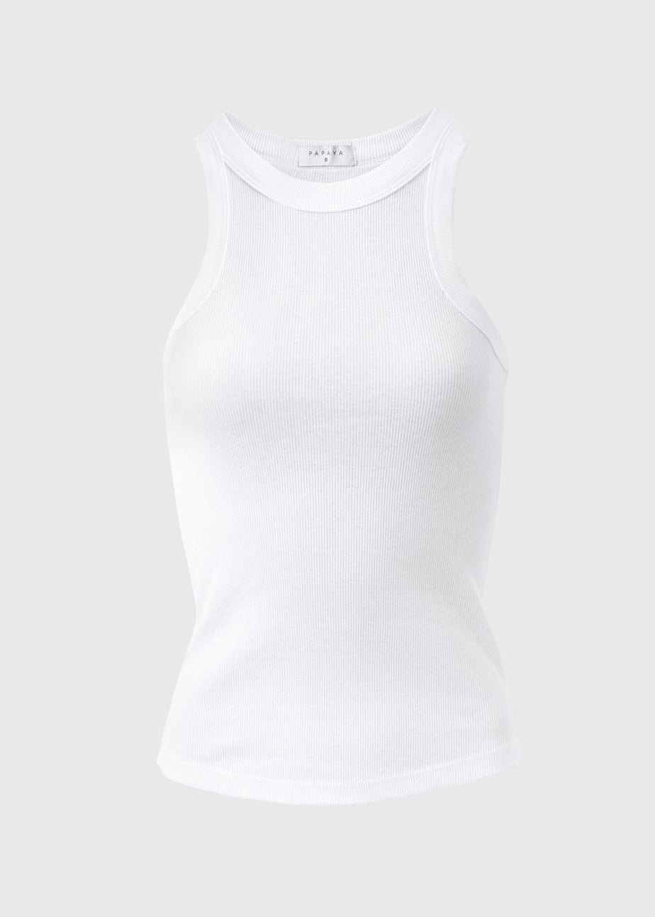 White Plain High Neck Ribbed Vest