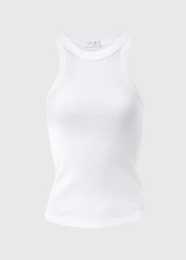 White Plain High Neck Ribbed Vest