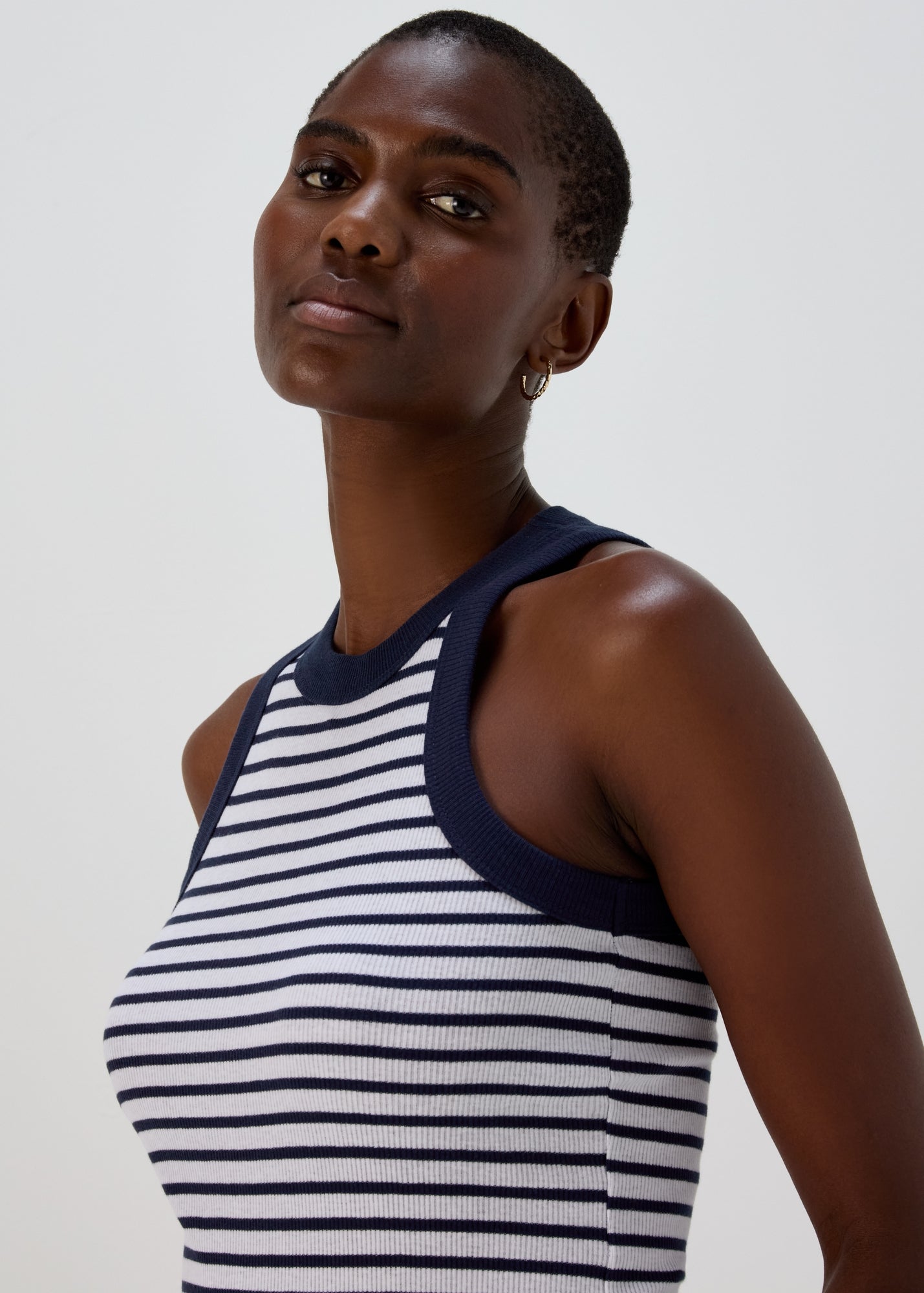 Navy High Neck Stripe Ribbed Vest - Matalan