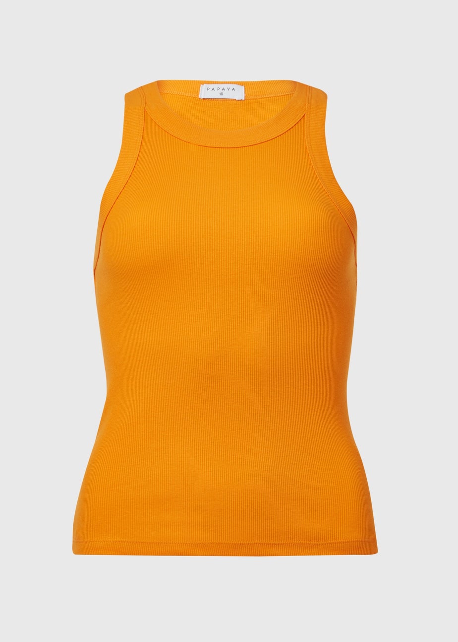 Orange High Neck Ribbed Vest