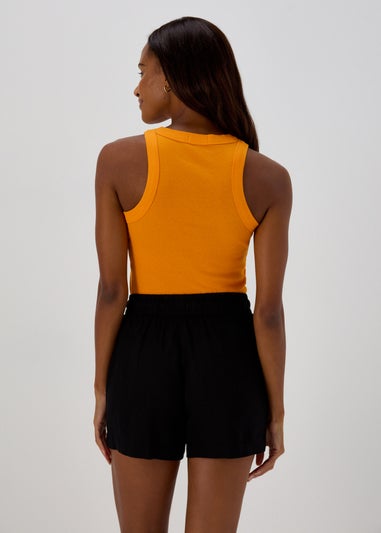 Orange High Neck Ribbed Vest