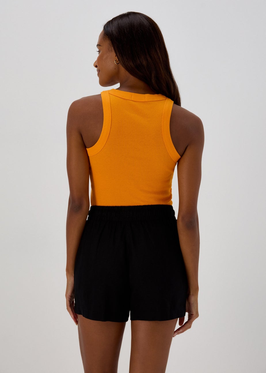 Orange High Neck Ribbed Vest