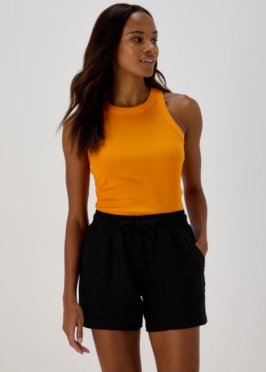 Orange High Neck Ribbed Vest