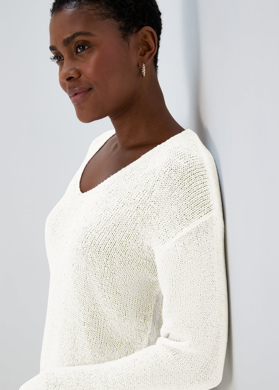 Ivory Sparkle V Neck Jumper