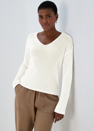 Ivory Sparkle V Neck Jumper