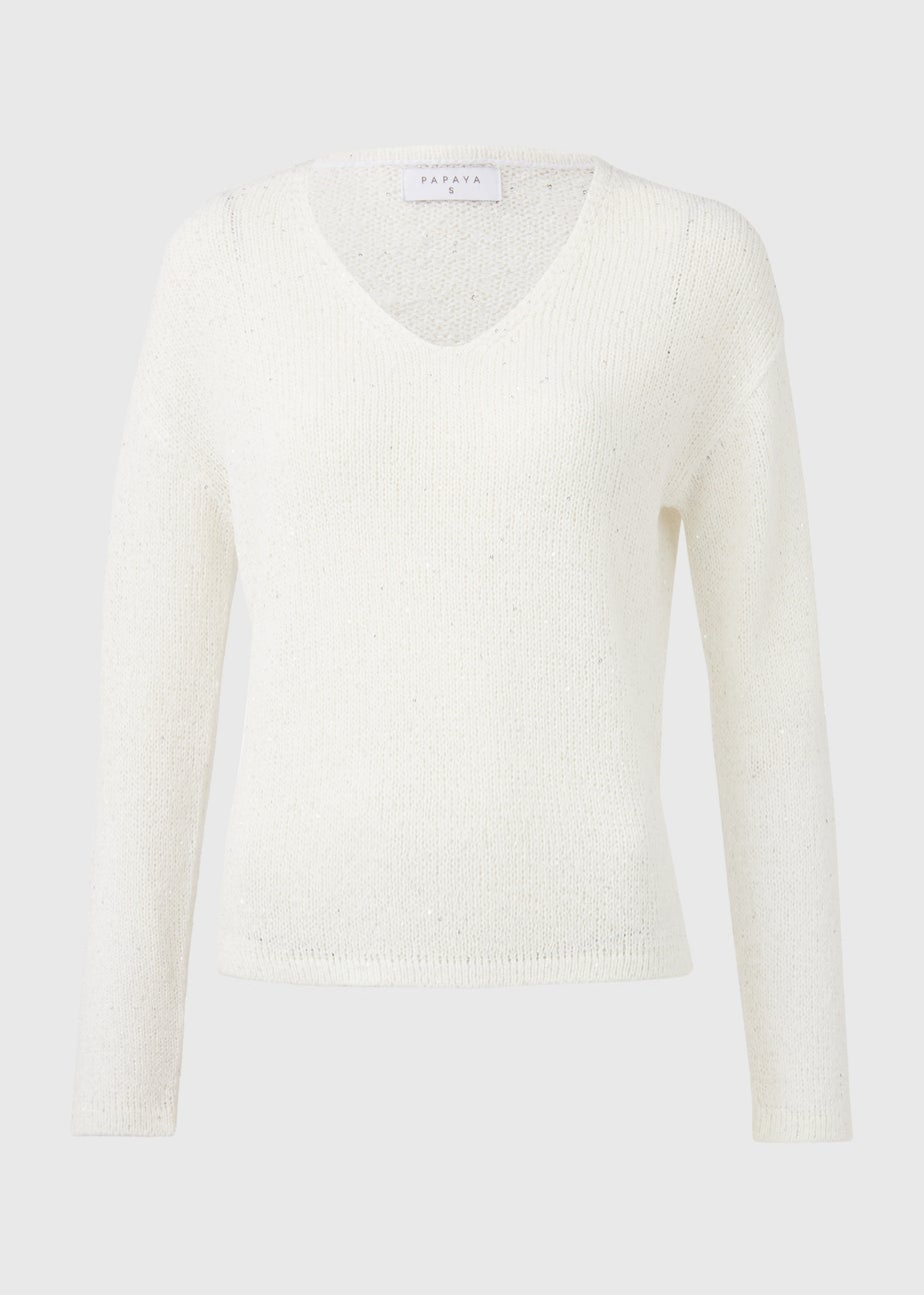 Ivory Sparkle V Neck Jumper