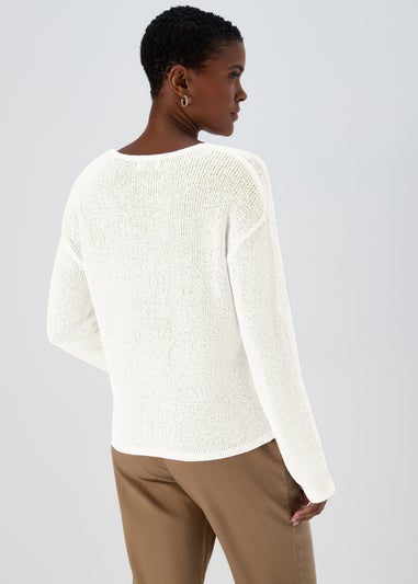 Ivory Sparkle V Neck Jumper