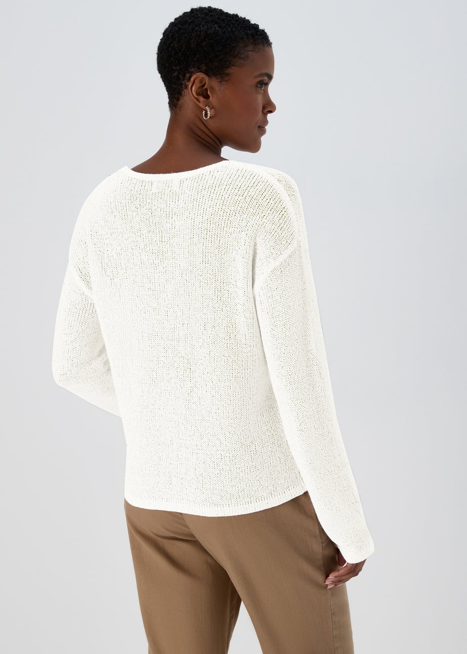 Ivory Sparkle V Neck Jumper