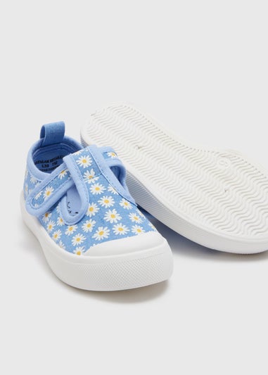 Girls Blue Canvas Floral T-Bar Shoes (Younger 4-12)